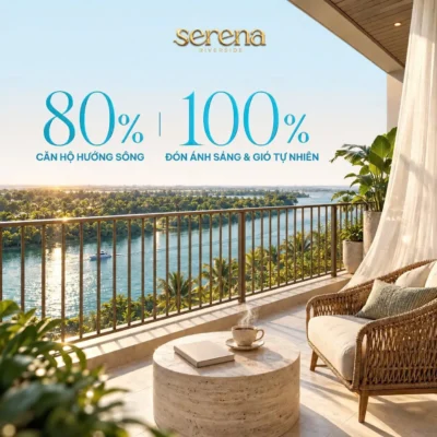 Phối cảnh minh họa hai tòa tháp Serena Riverside ven sông Sài Gòn — bài so sánh Serena Riverside The 9 Stellars