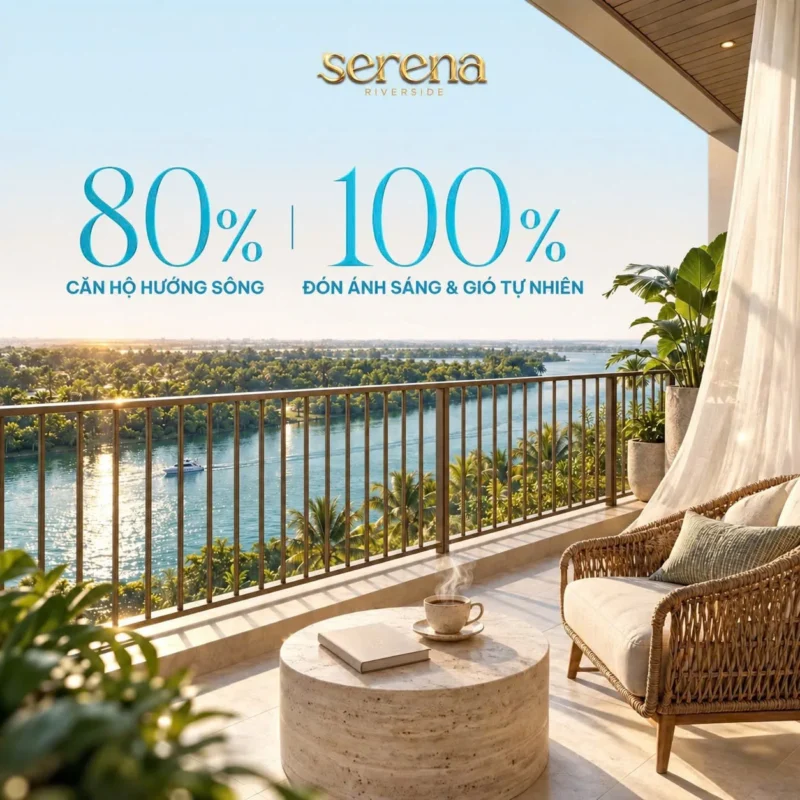 Phối cảnh hai tòa tháp Serena Riverside ven sông Sài Gòn — bài so sánh Serena Riverside Lavita Thuận An